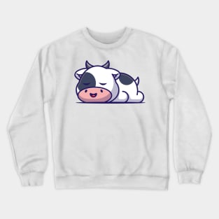 Cute cow sleeping cartoon illustration Crewneck Sweatshirt